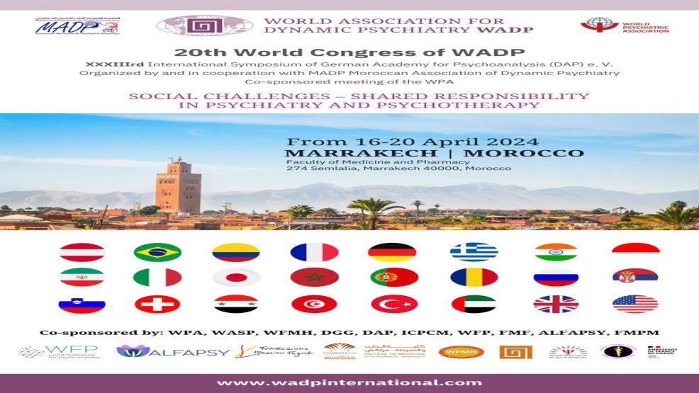النھج الطبي النفسي الدینامیكي موضوع المؤتمر الدولي للأمراض النفسیة المنعقد بمراكش من 16 إلى 20 أبریل