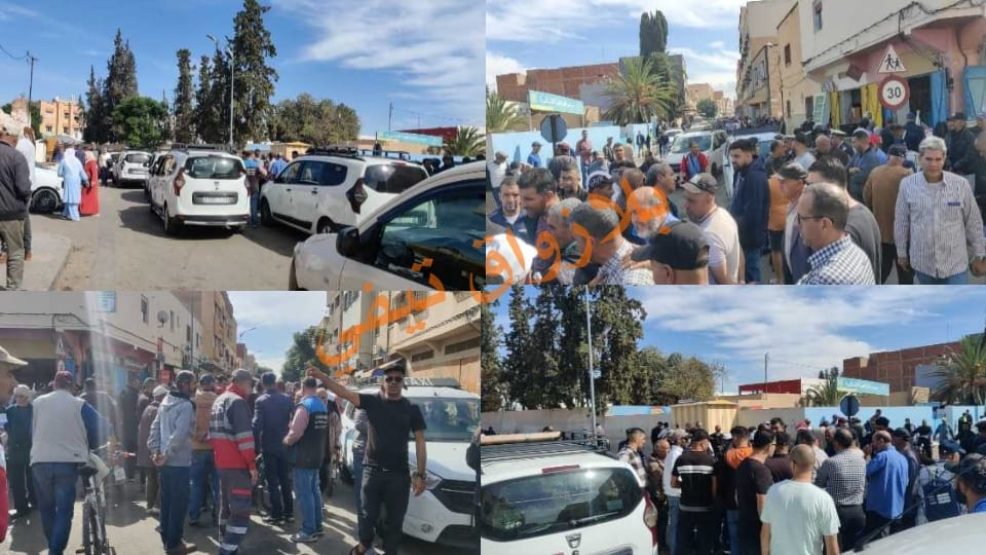 وجدة .. سائقي سيارات الاجرة الكبيرة يشلون طريق بوقنادل