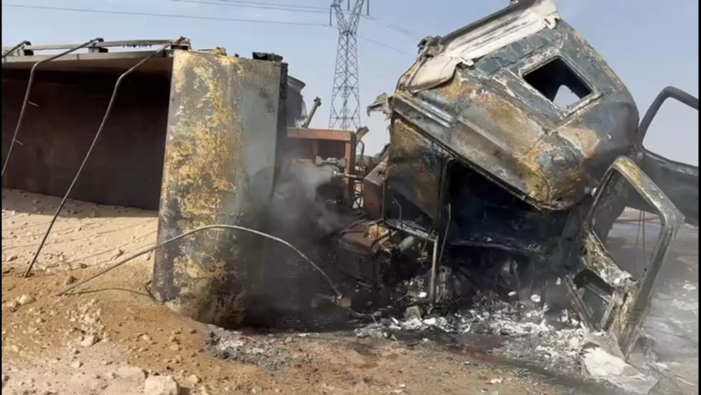 حادث مروع..احتراق شاحنة بالكامل بعد انقلابها على الطريق الرابطة بين حد السوالم وبرشيد