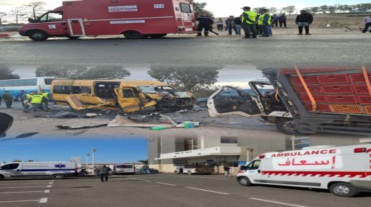 البئر الجديد..إصابة 17 شخصاً في حادث اصطدام خطير بين حافلة وشاحنة لتوزيع الدجاج