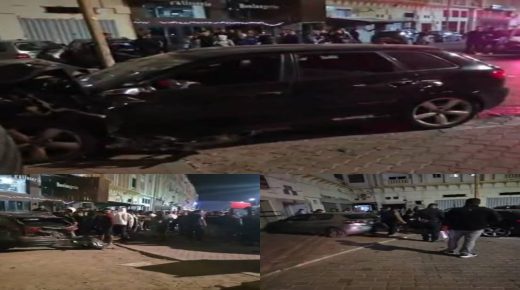 خريبكة..حادثة سير خطيرة بحديقة الفردوس إثر إصطدام سيارة بأربع سيارات أخری