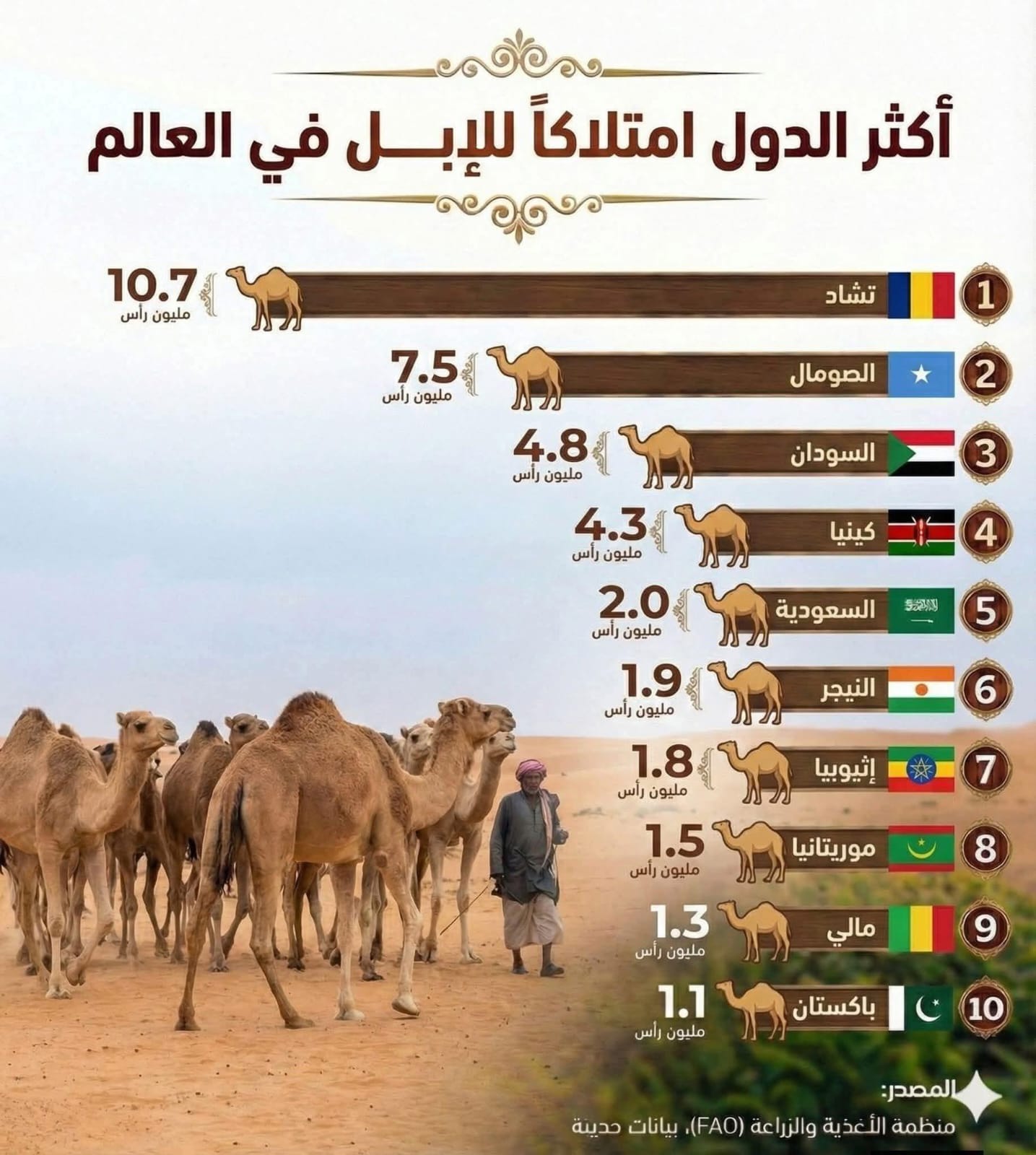 أكبر 10 دول في العالم تمتلك الإبل.. تعرف عليها