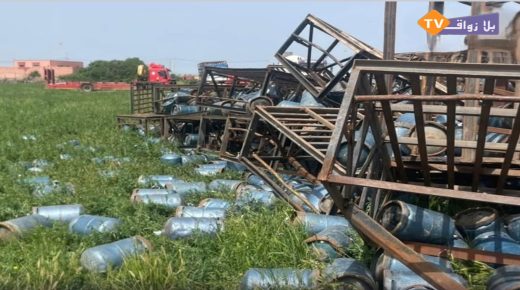 انقلاب شاحنة محملة بقنينات الغاز البوطا بطريق الفحص جماعة مولاي عبد الله أمغار إقليم الجديدة دون خسائر في الأرواح