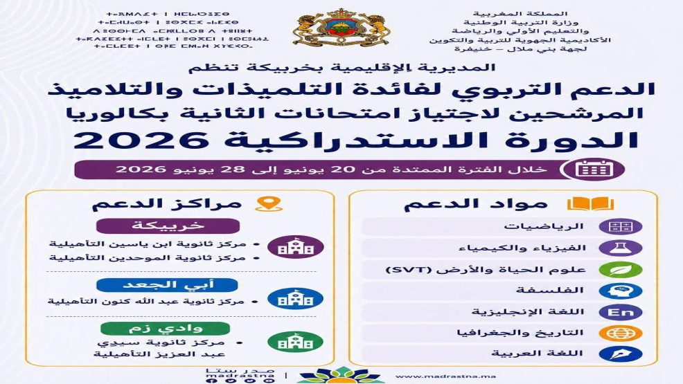 خريبكة.. المديرية الإقليمية تضع حصص الدعم رهن إشارة مترشحي الدورة الاستدراكية للبكالوريا بالإقليم