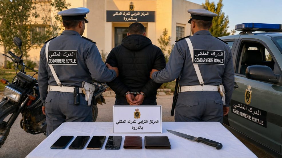 يقظة الدرك الملكي بالدروة تُنهي نشاط مشتبه فيه في السرقات بالعنف.. توقيف سريعة وحجز مسروقات وأداة الجريمة