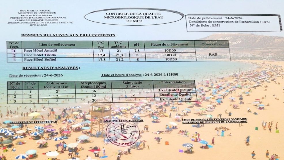 قبل ذروة الصيف.. تحاليل رسمية: بحر أكادير آمن 100% والسباحة فيه بـ”جودة ممتازة”